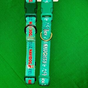 2 Merry & Bright Festive Dog Collars:  Feliz Navidog and Naughty Nice (M)